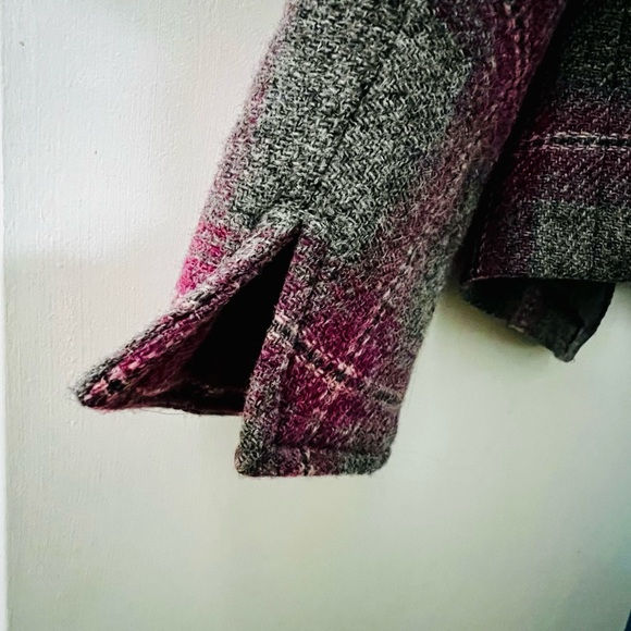 Talbots Wool Blazer Coat Gray Pink/Lavender 2P Plaid Front Pockets - Picture 4 of 6
